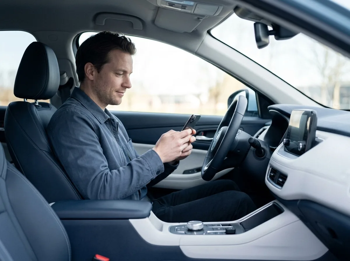 Bestuurder koppelt eenmalig de telefoon in de geparkeerde auto
