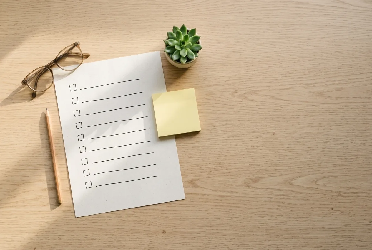 Bureau met een lege checklist en potlood om zaken te regelen