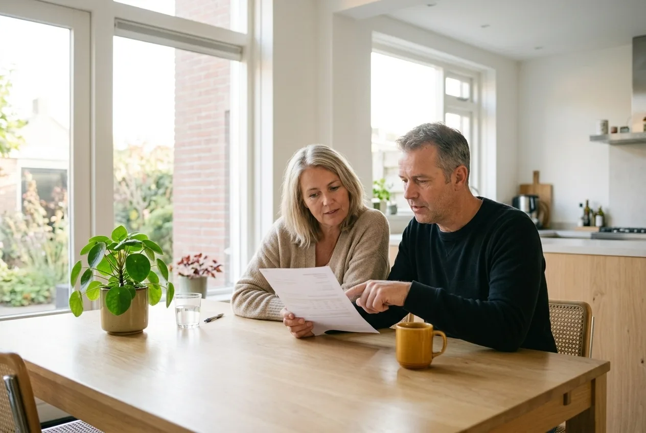 Stel aan de keukentafel bekijkt samen de energierekening