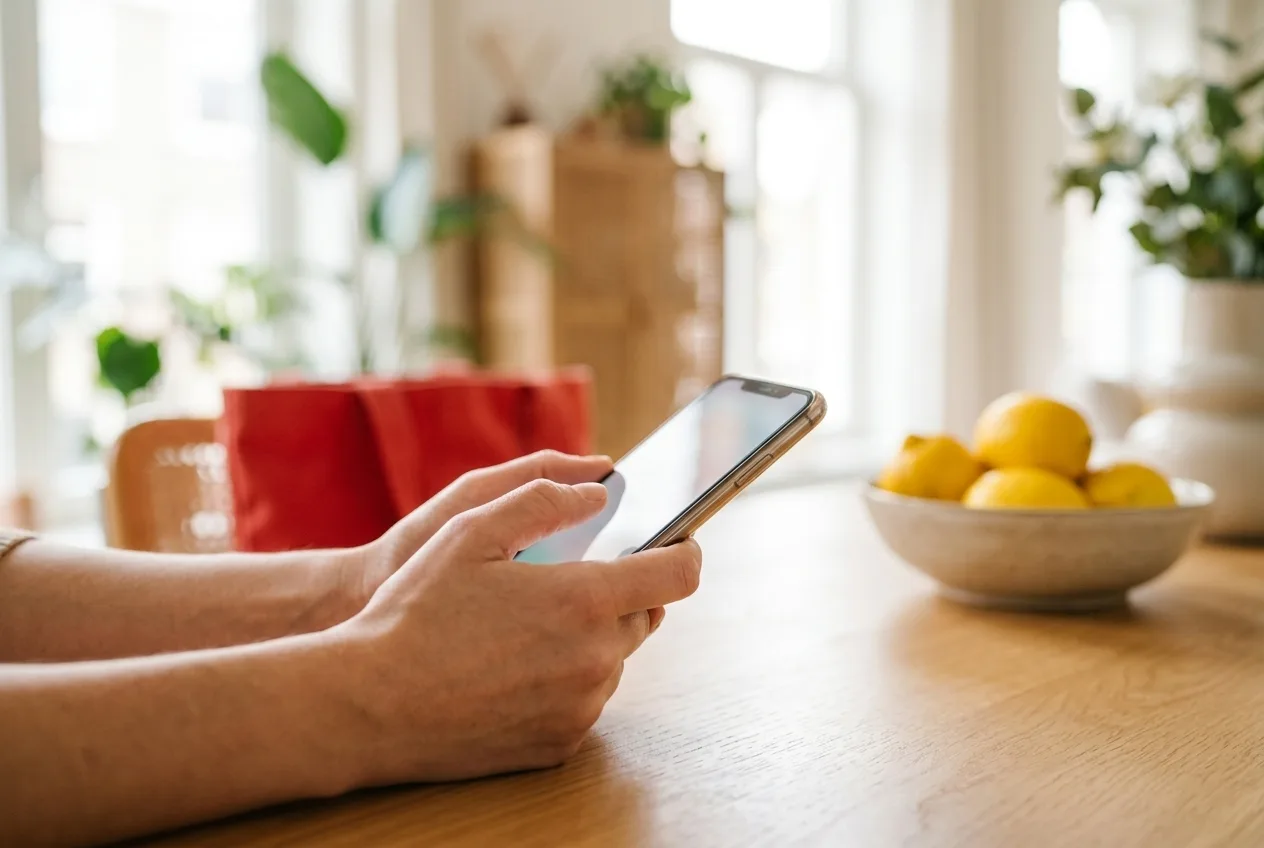 Handen die met een smartphone afrekenen bij een webshop