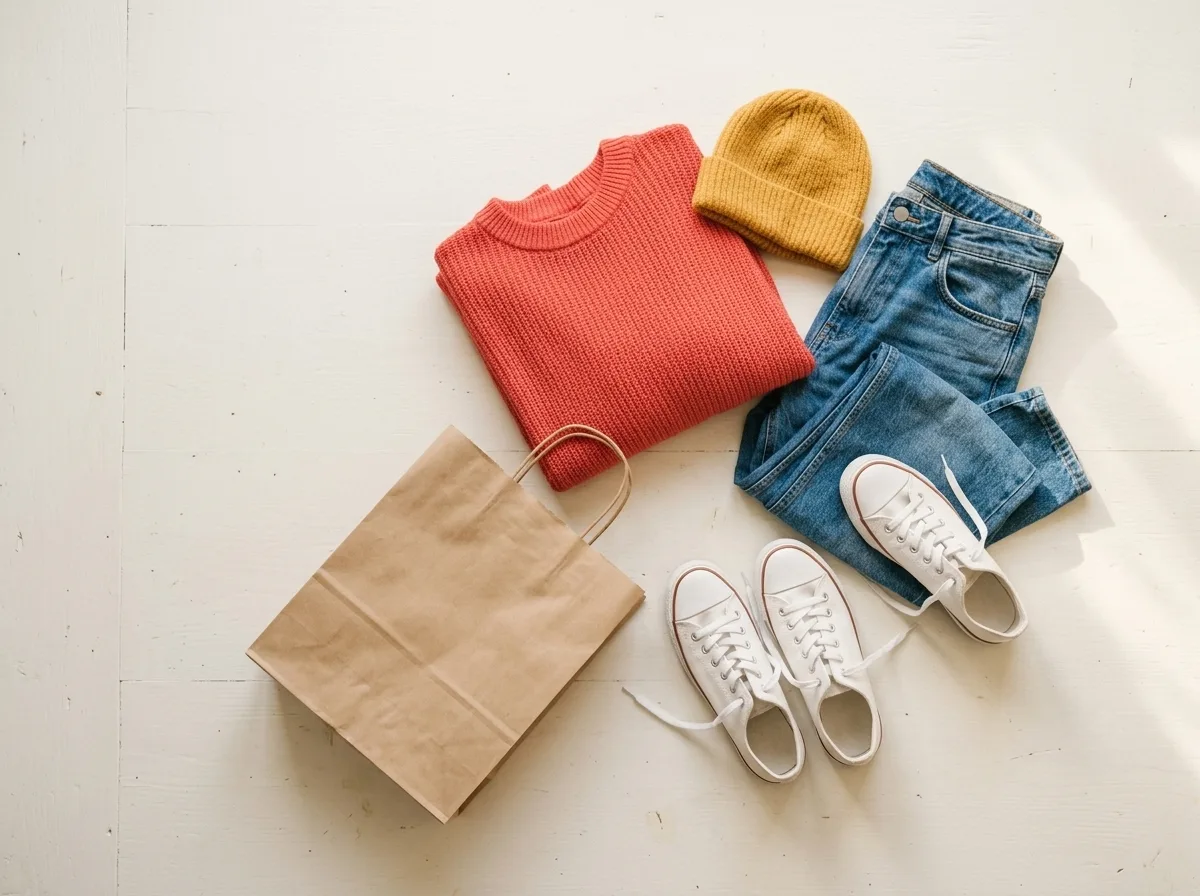 Kleding en schoenen netjes uitgestald, categorie mode en schoenen