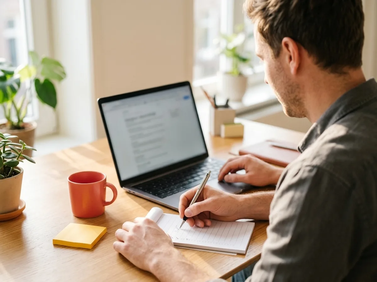 Medewerker controleert zorgvuldig kortingsacties aan zijn bureau