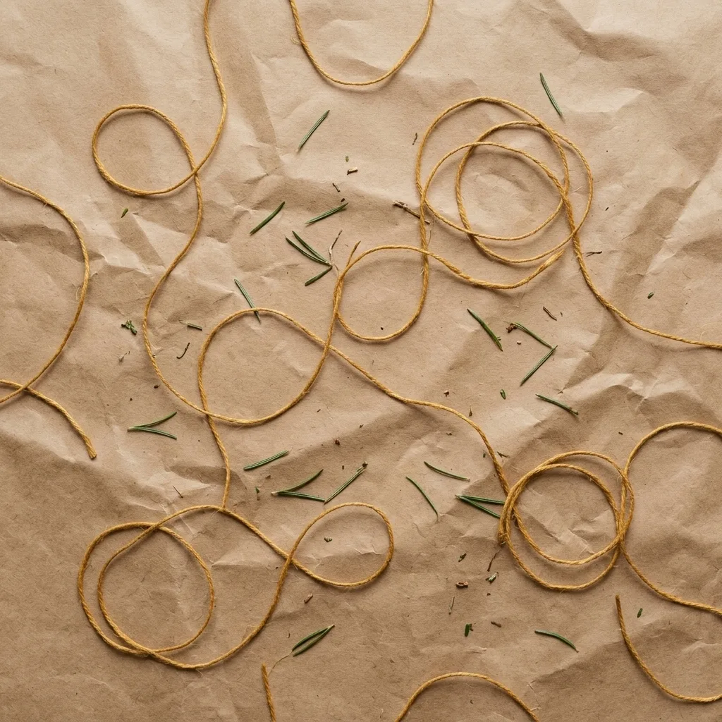 Textuur van kraftpapier met goudkleurig touw