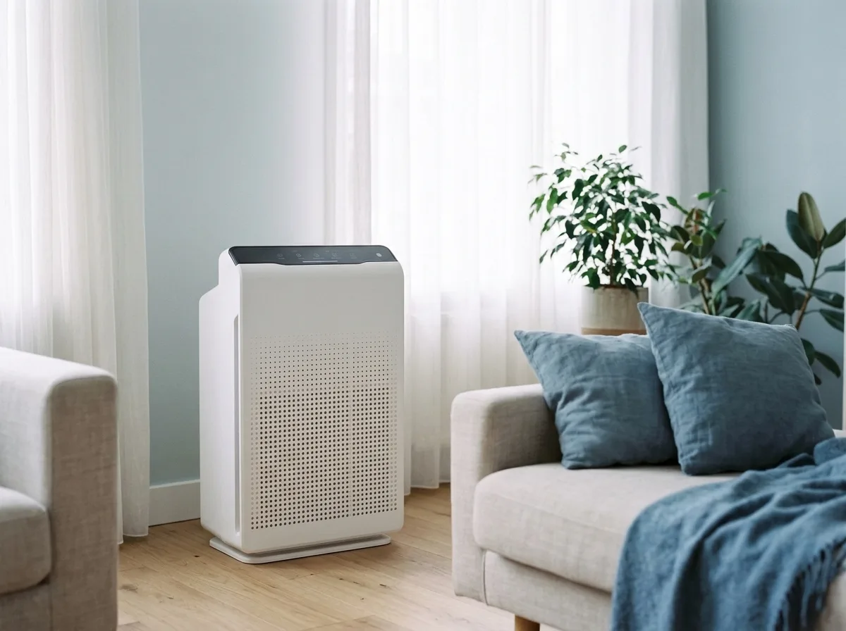 Winix Zero luchtreiniger in de hoek van een woonkamer