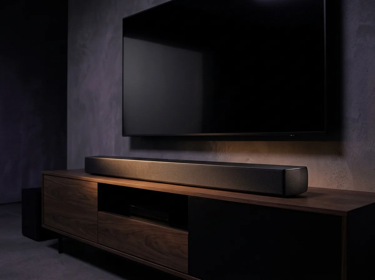 Sonos Arc Ultra soundbar onder een grote tv