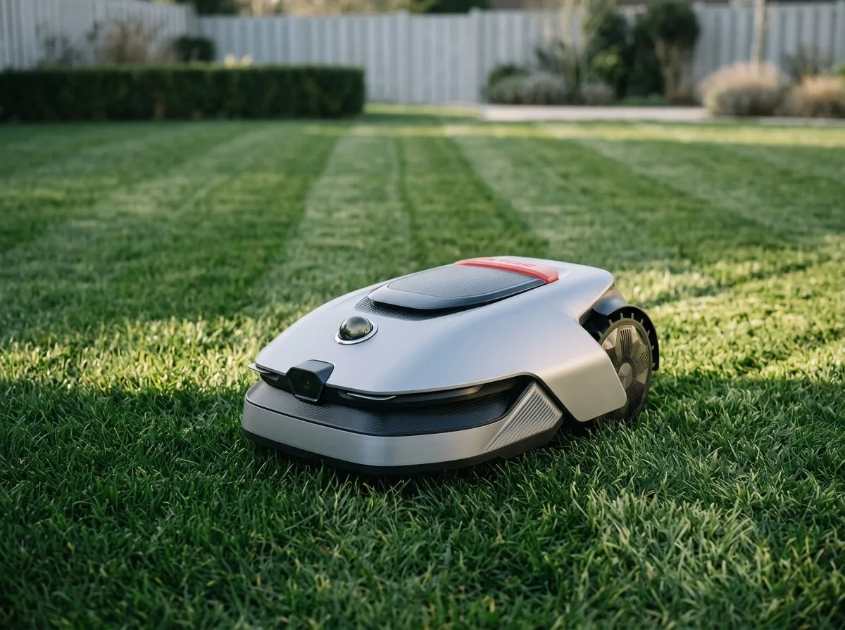 Dreame A1 Pro robotmaaier op een groot, pas gemaaid gazon