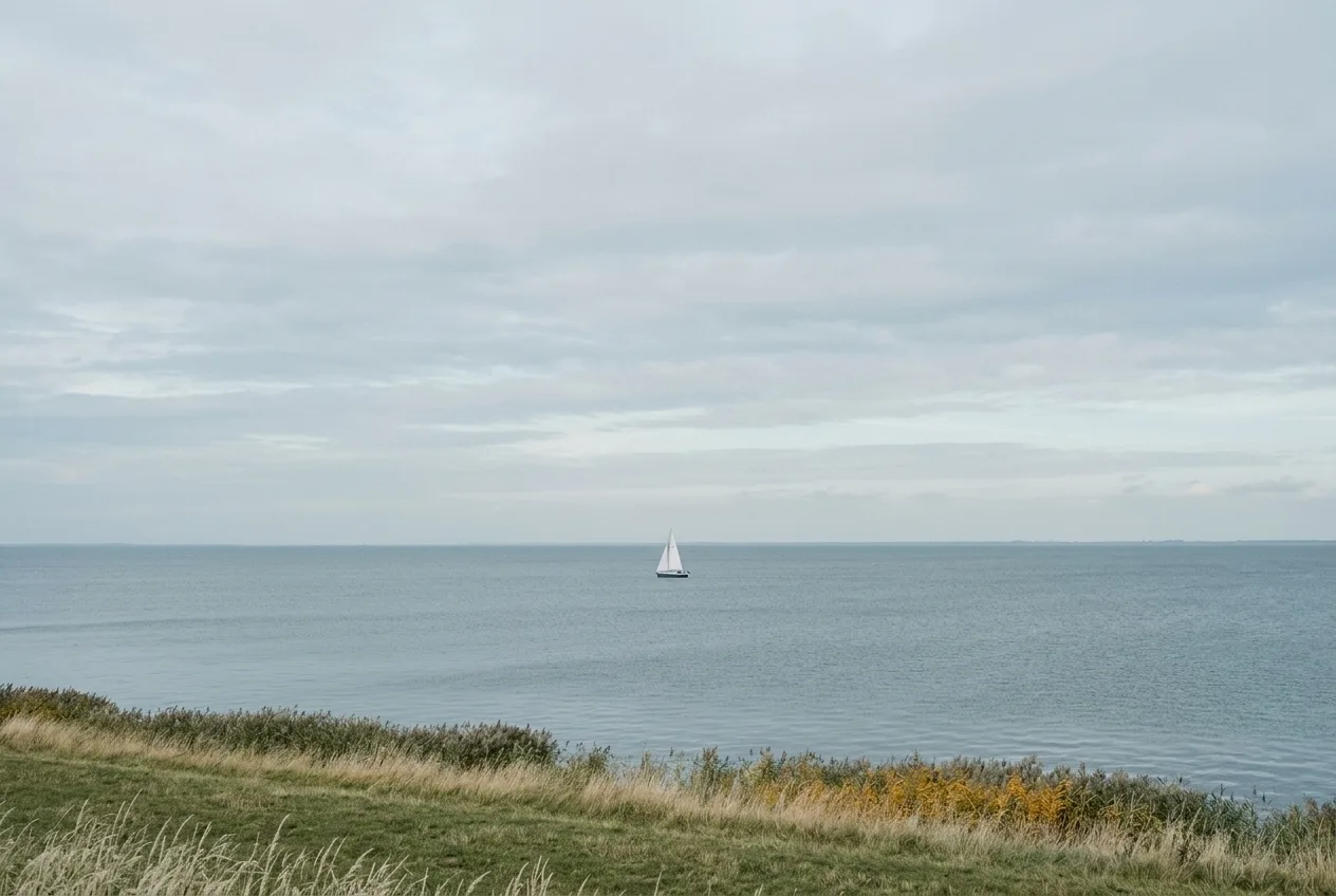 Wijds uitzicht over het IJsselmeer met in de verte een zeilboot