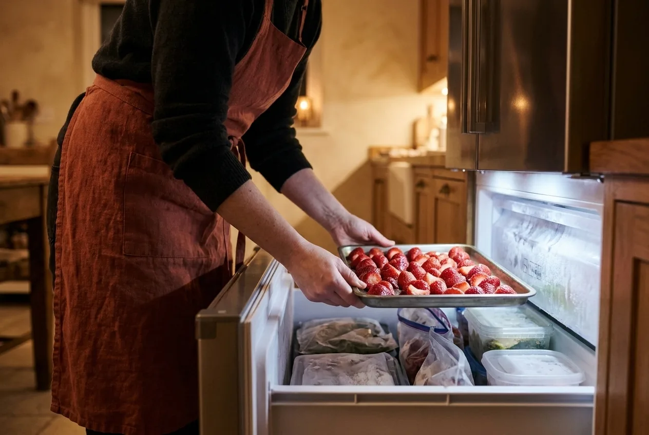Aardbeien gaan de avond van tevoren de vriezer in