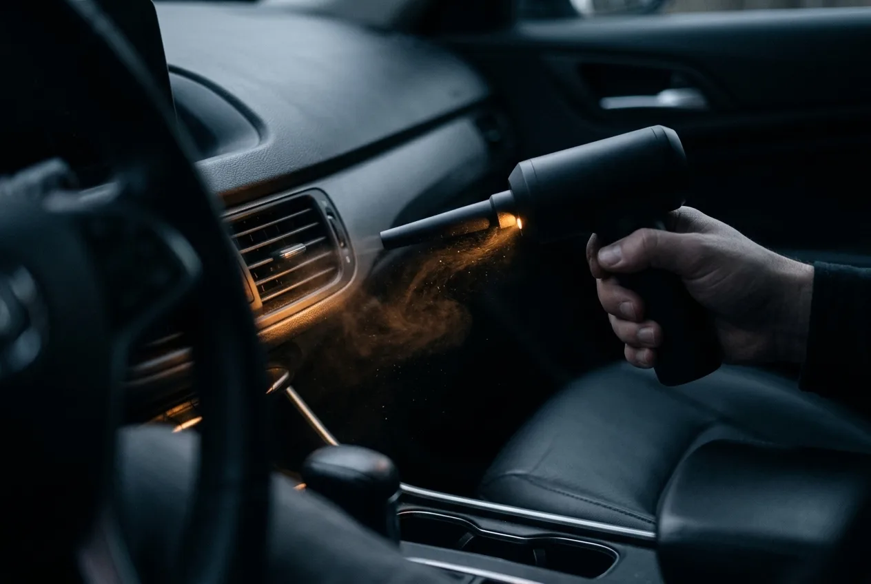 Ventilatierooster in een auto wordt stofvrij geblazen